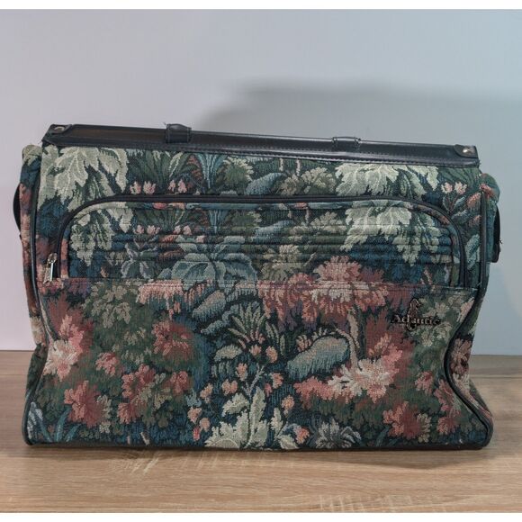 Vintage Atlantic Tapestry Weekender Travel Bag – Floral Pattern, Leather Trim - Picture 1 of 10